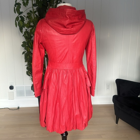 Vintage GENUINE Soft Coral Red Leather SCHAFSTALL Germany Parka Coat size 38 - Picture 3 of 16